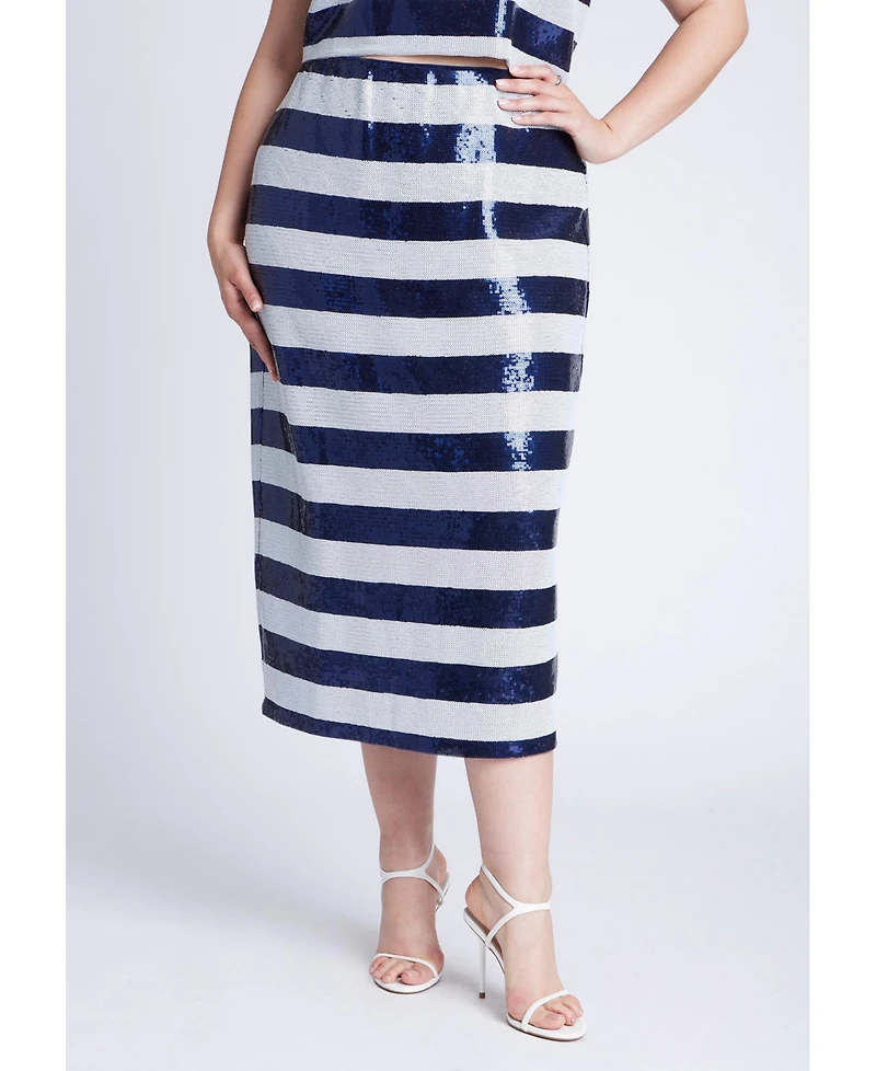 Eloquii Women's Sequin Striped Midi Skirt