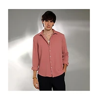 Campus Sutra Men's Salmon Pink Stripe-Creased Shirt