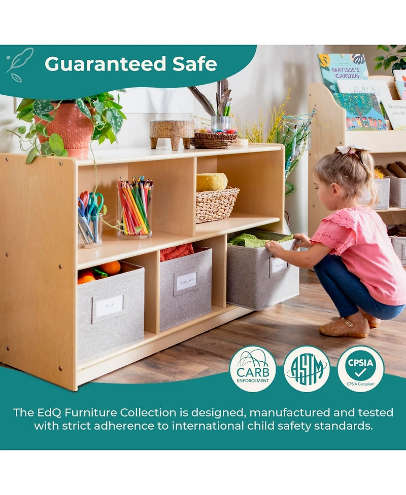 Guidecraft EdQ 2-Shelf 5-Compartment Storage 24" - White: Wooden Classroom and Playroom Bookshelf with Bins for Kids Toys Books
