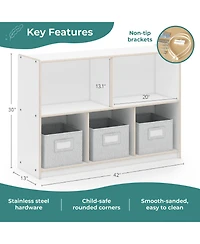 Guidecraft EdQ 2-Shelf 5-Compartment Storage 30" - Natural: Kids' Wooden Classroom Bookshelf, Art and Craft Supply Furniture with Bins