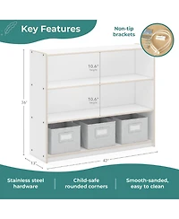 Guidecraft EdQ 3-Shelf Open Storage 36" - Natural: Children's Wooden Home and Classroom Toy Book Organizer with Shelves Bins