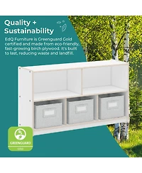 Guidecraft EdQ 2-Shelf 5-Compartment Storage 24" - White: Wooden Classroom and Playroom Bookshelf with Bins for Kids Toys Books