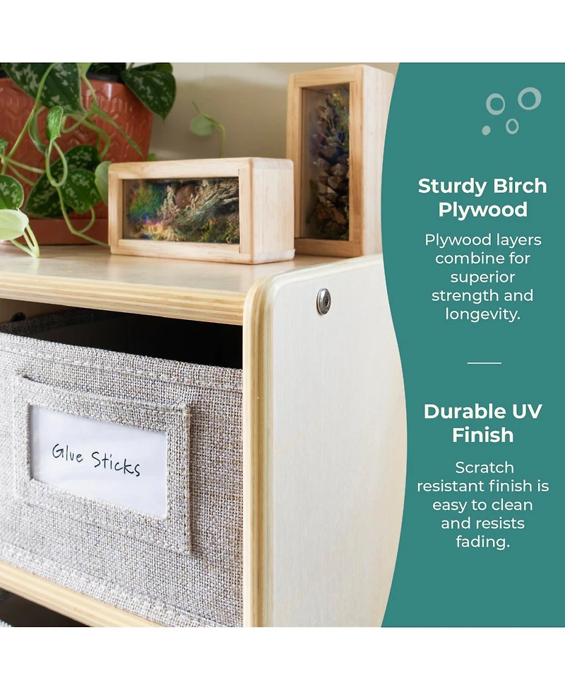 Guidecraft EdQ 8 Cubby Toy Storage Organizer 30" - Natural: Wooden Cube Bookshelf, Kids' Playroom and Bedroom with Bins