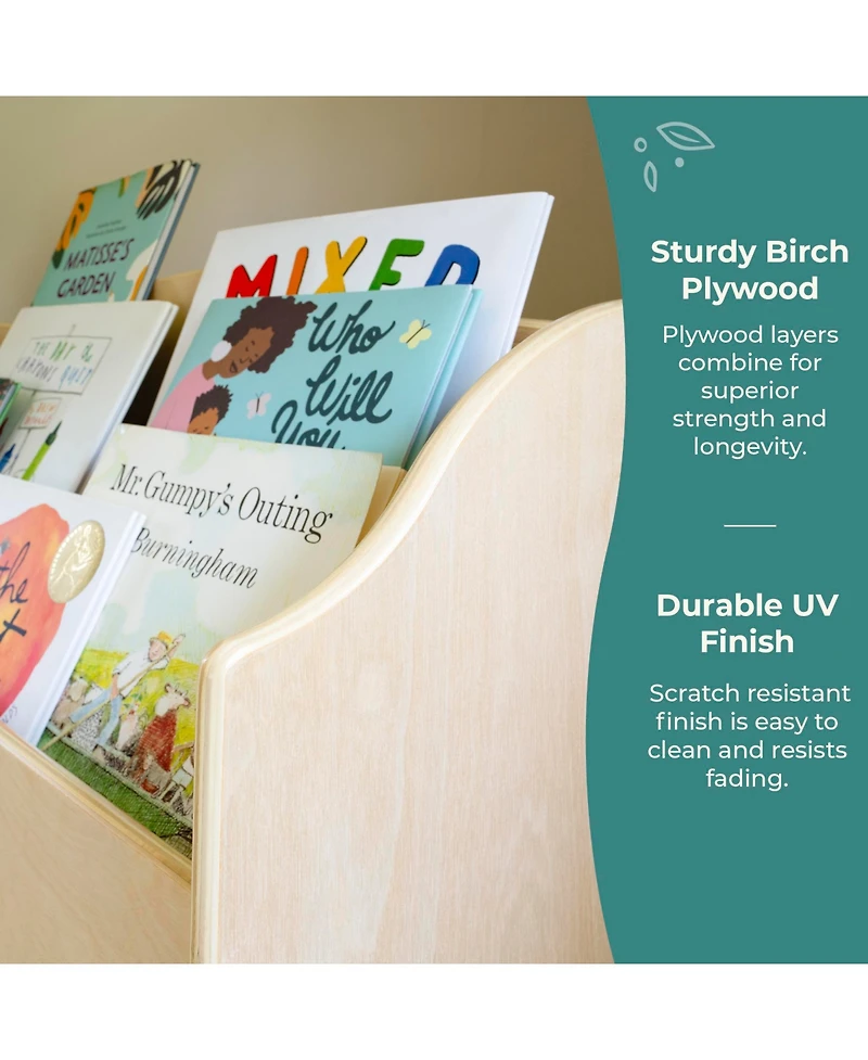 Guidecraft EdQ Book and Bin Browser - Natural: Children's Tall Wooden Bookshelf to Display Organize Kids' Books Playroom