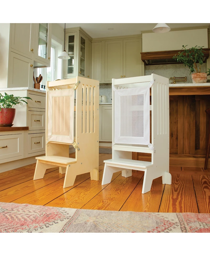 Guidecraft Jr. Contemporary Kitchen Helper Step-Up | Natural: Adjustable Wooden Montessori Toddler Tower, and Bathroom Step Stool for Kids