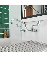 Greenspring Double Handle Wall Mount Standard Kitchen Faucet with 8 in. Swivel Spout 8 in. Center in Polished Chrome