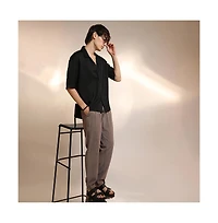 Campus Sutra Men's Onyx Black Solid Crinkle Oversized Shirt