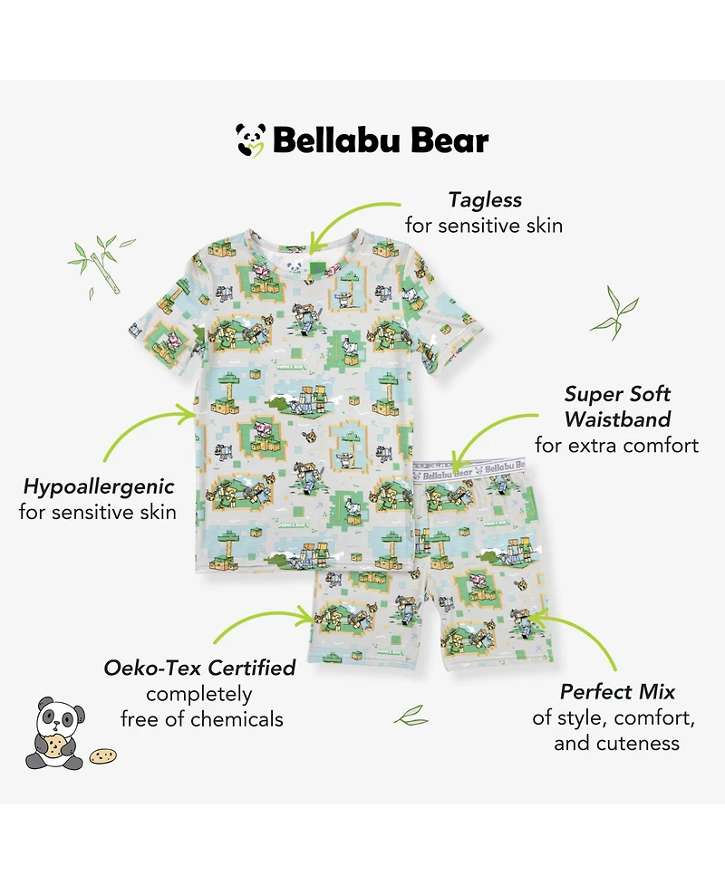 Bellabu Bear Kids Unisex Minecraft Overworld Dreams 2-Piece Short Sleeve & Shorts Pajama Set