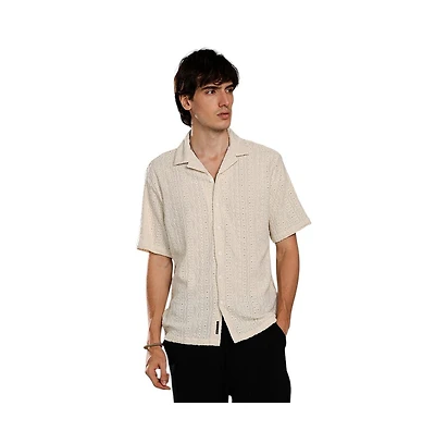 Campus Sutra Men's Off-White Aztec-Textured Shirt