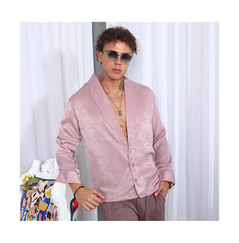 Campus Sutra Men's Flamingo Pink Shawl Collar Shirt