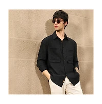Campus Sutra Men's Midnight Black Straw-Tactile Utility Oversized Shirt