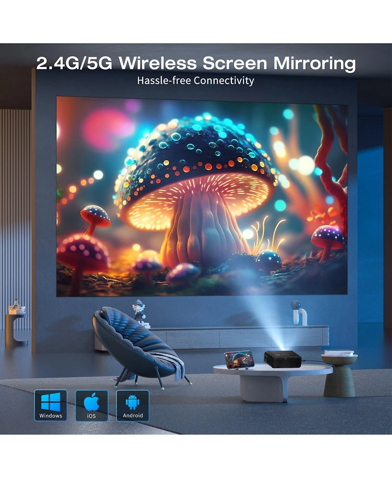 Elephas Smart Projector: 4K/1080P, WiFi & Bluetooth, Android Tv Os, Keystone Correction, Includes Tripod – Works with Phone/Laptop/Tv Stick