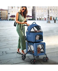 Gymax Double Pet Stroller for 2 Dogs or Cats w/ 2 Detachable Carriers Safety Belt