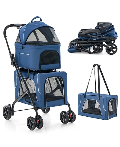 Gymax Double Pet Stroller for 2 Dogs or Cats w/ 2 Detachable Carriers Safety Belt