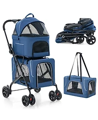 Gymax Double Pet Stroller for 2 Dogs or Cats w/ 2 Detachable Carriers Safety Belt