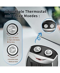 Zafro Portable Space Heater, 750W/1500W Ceramic Fan, Adjustable Thermostat, Energy-Efficient, Safe, Quiet, Quick Heating for Home & Office