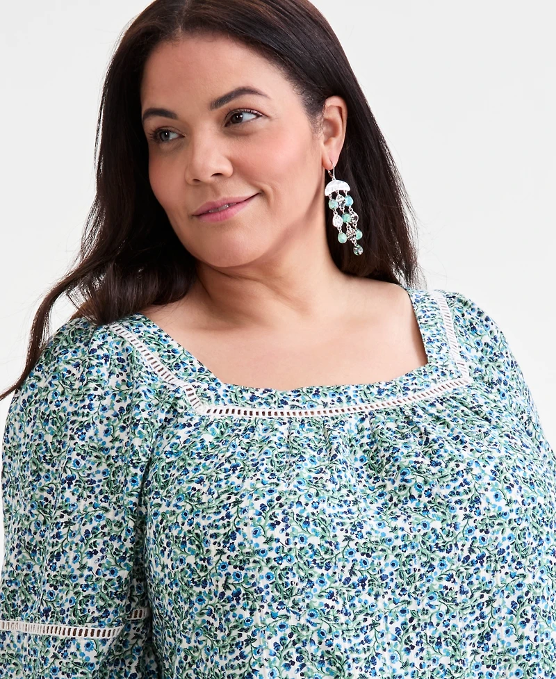Style & Co Plus Printed Lace-Trim 3/4-Sleeve Dress, Macy's Exclusive