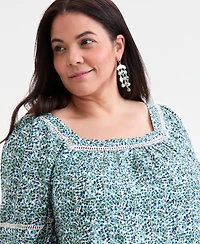 Style & Co Plus Printed Lace-Trim 3/4-Sleeve Dress, Macy's Exclusive