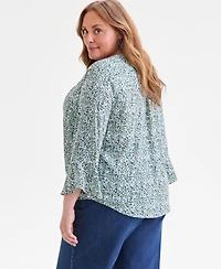Style & Co Plus Printed Pintuck V-Neck Top, Macy's Exclusive