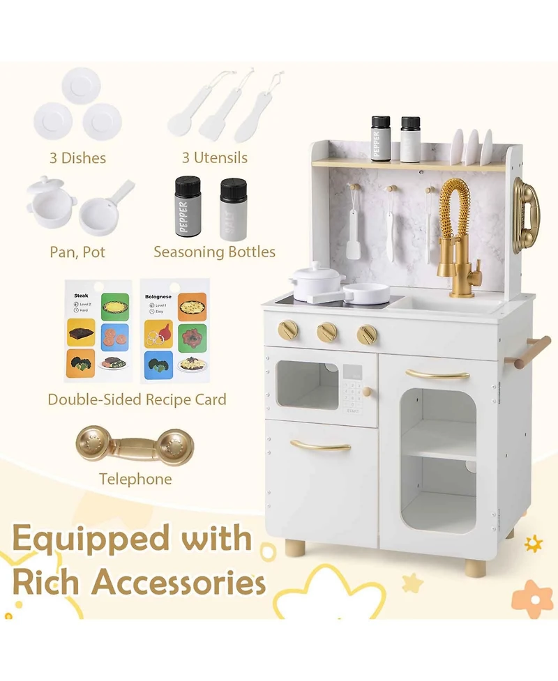 Slickblue Kids Kitchen Set Pretend Play Kitchen with Stoves Faucet Sink Telephone Microwave and Oven