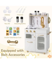 Slickblue Kids Kitchen Set Pretend Play Kitchen with Stoves Faucet Sink Telephone Microwave and Oven
