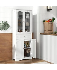 Bathroom Storage Cabinet with 2 Glass Doors and Adjustable Shelves Drawer