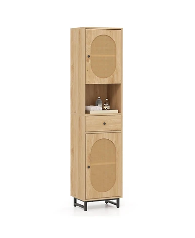 Slickblue Bathroom Cabinet Pe Rattan Floor Cabinet with 2 Doors