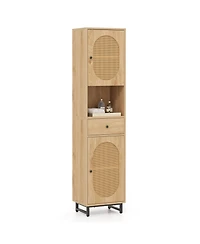 Slickblue Bathroom Cabinet Pe Rattan Floor Cabinet with 2 Doors