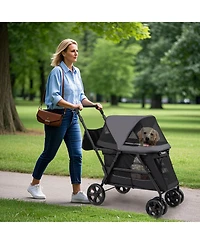 Gymax Dog Stroller for Small Medium Dogs w/ Dual Entry Ramp All-Terrain Wheels