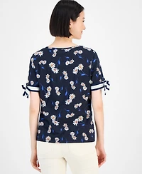Tommy Hilfiger Women's Daisy-Print Tie-Sleeve Top