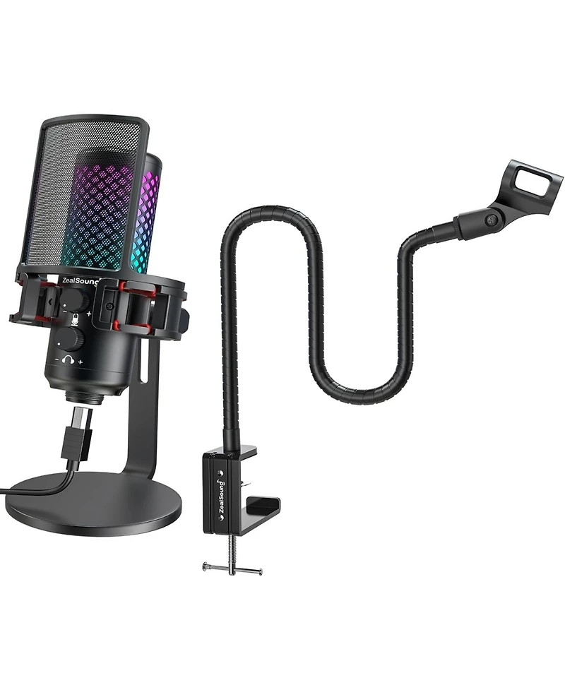 ZealSound Gaming Usb Rgb Microphone Bkd-12a and 19inch gooseneck Flexible Microphone arm Stand H19