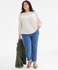 Style & Co Plus Broderie Anglaise 3/4-Sleeve Top, Macy's Exclusive