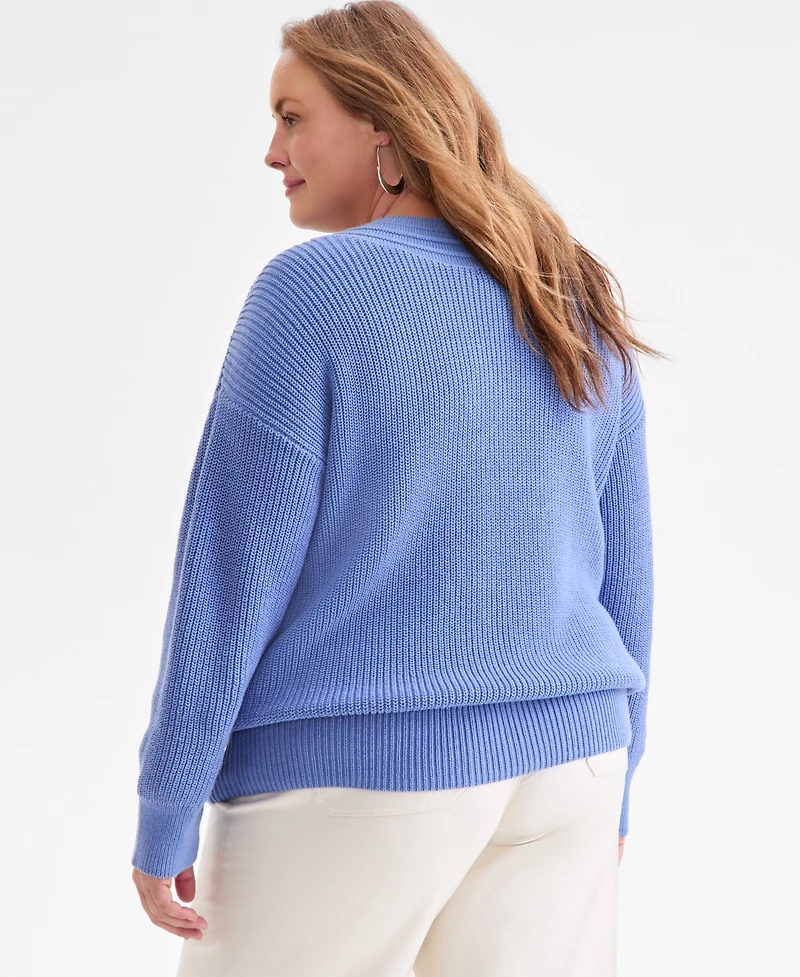 Style & Co Plus V-Neck Stitch Detail Sweater, Macy's Exclusive