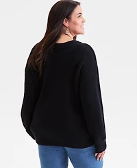 Style & Co Plus Size V-Neck Stitch Detail Sweater, Macy's Exclusive