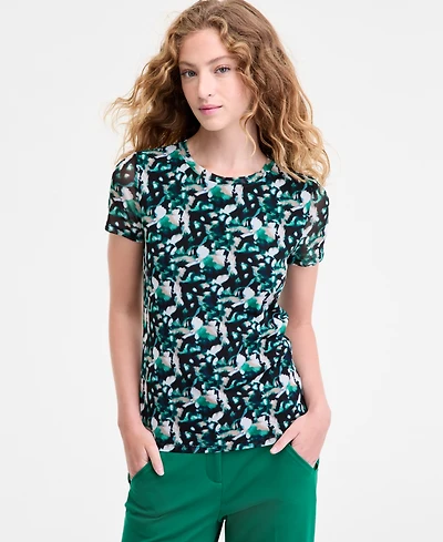 Bar Iii Women's Printed-Mesh Short-Sleeve Tee, Macy's Exclusive