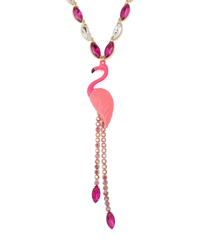 Betsey Johnson Faux Stone Backyard Flamingo Adjustable Y-Necklace