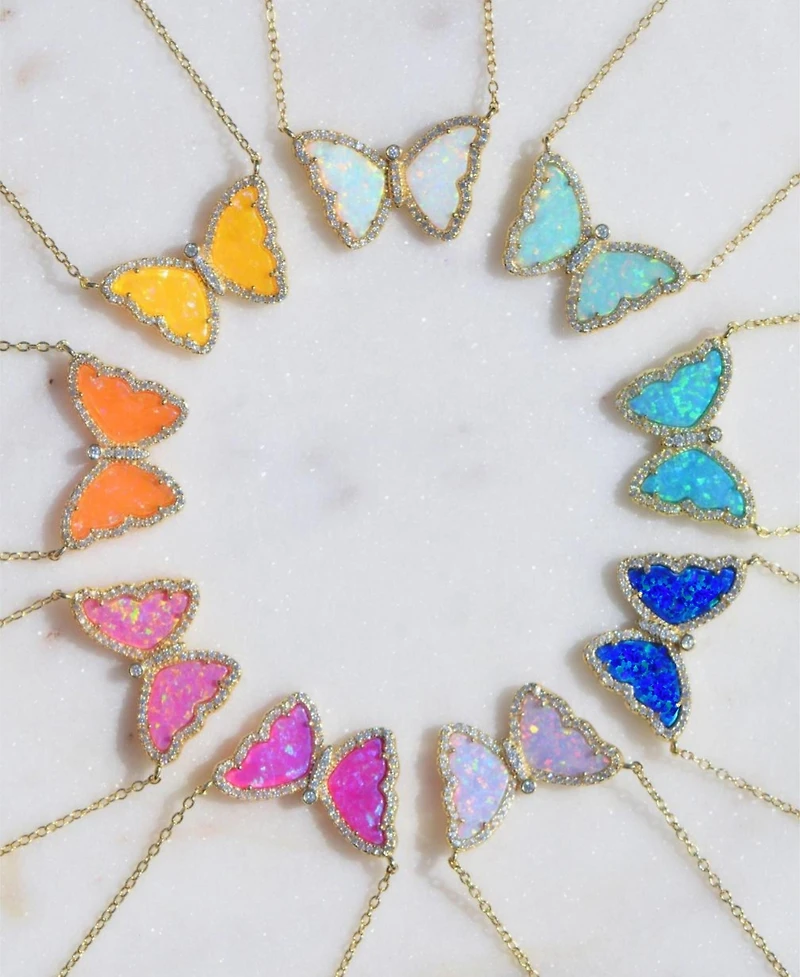 Kamaria Butterfly Necklace with Lab-Grown Opal 14k Gold Plated Sterling Silver