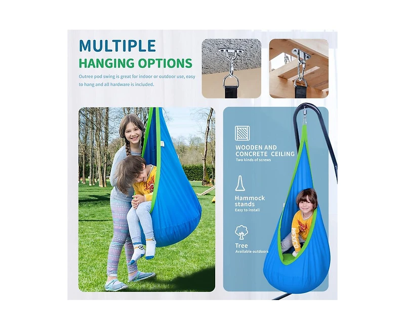 Outree Cotton Kids Pod Swing Seat Blue Pink and Blue,Sensory for Indoor Outdoor