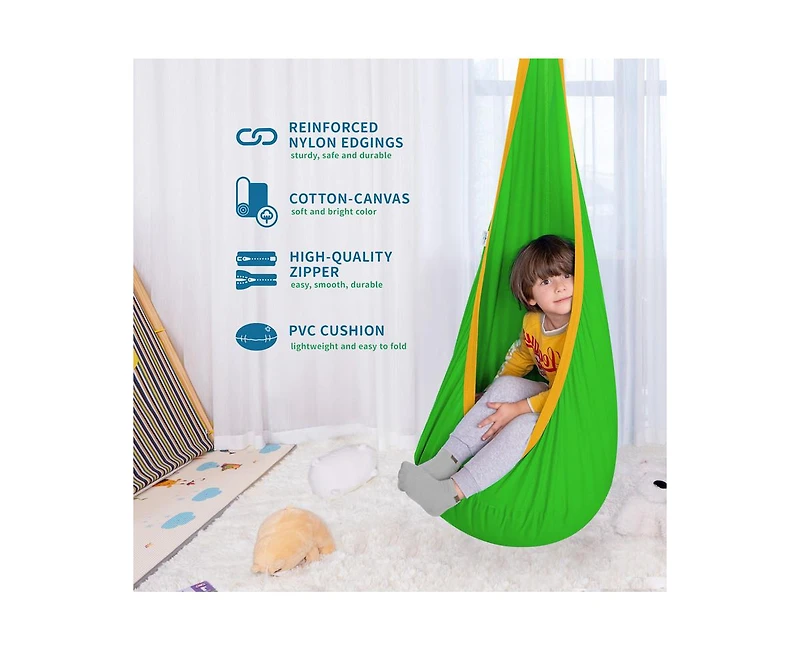 Outree Cotton Kids Pod Swing Seat Blue Pink and Blue,Sensory Swing for Indoor and Outdoor