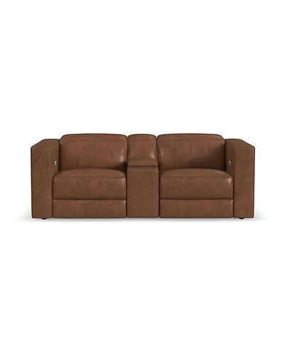 Flexsteel Austin 84" Chestnut Leather Power Reclining Loveseat with Console