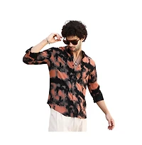 Campus Sutra Men's Obsidian Black & Sienna Brown Smudged-Block Regular Shirt