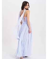 Miss Circle Women's Qianna Baby Blue Peplum Top Drop Waist Chiffon Gown
