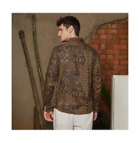 Campus Sutra Men's Peanut Brown Aztec-Imprint Shirt