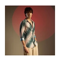 Campus Sutra Men's Emerald Green & Ivory White Ombre-Pleated Shirt