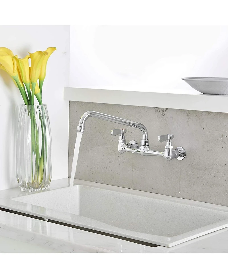 Greenspring 2-Handle Wall Mount Kitchen Faucet With 12 Inch Swivel Spout 8" Center In Polished Chrome
