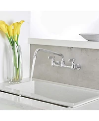 Greenspring 2-Handle Wall Mount Kitchen Faucet With 12 Inch Swivel Spout 8" Center In Polished Chrome