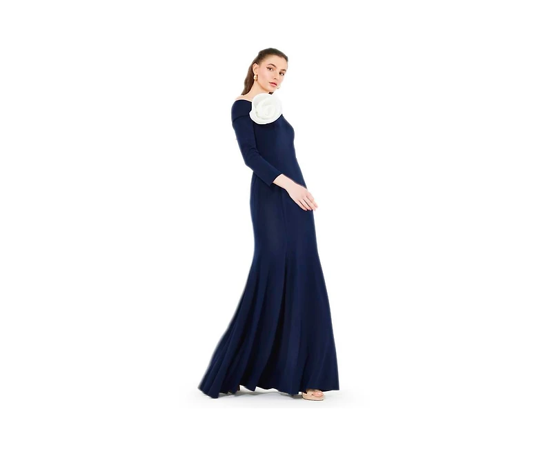 Amri Off-The-Shoulder Long Sleeved Crepe Gown