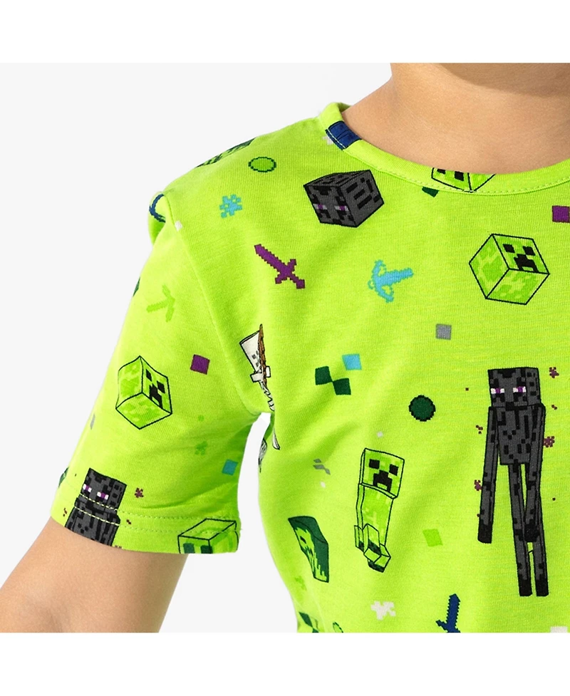 Bellabu Bear Kids Unisex Minecraft Mob Squad 2-Piece Short Sleeve & Shorts Pajama Set