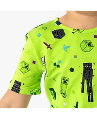 Bellabu Bear Kids Unisex Minecraft Mob Squad 2-Piece Short Sleeve & Shorts Pajama Set