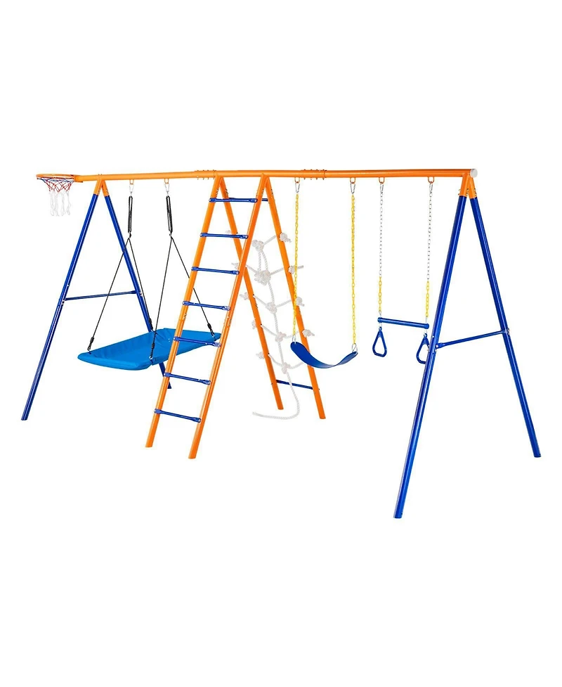Slickblue Toddler 6 in 1 Backyard Swing Set Outdoor Playset with Multiple Activities